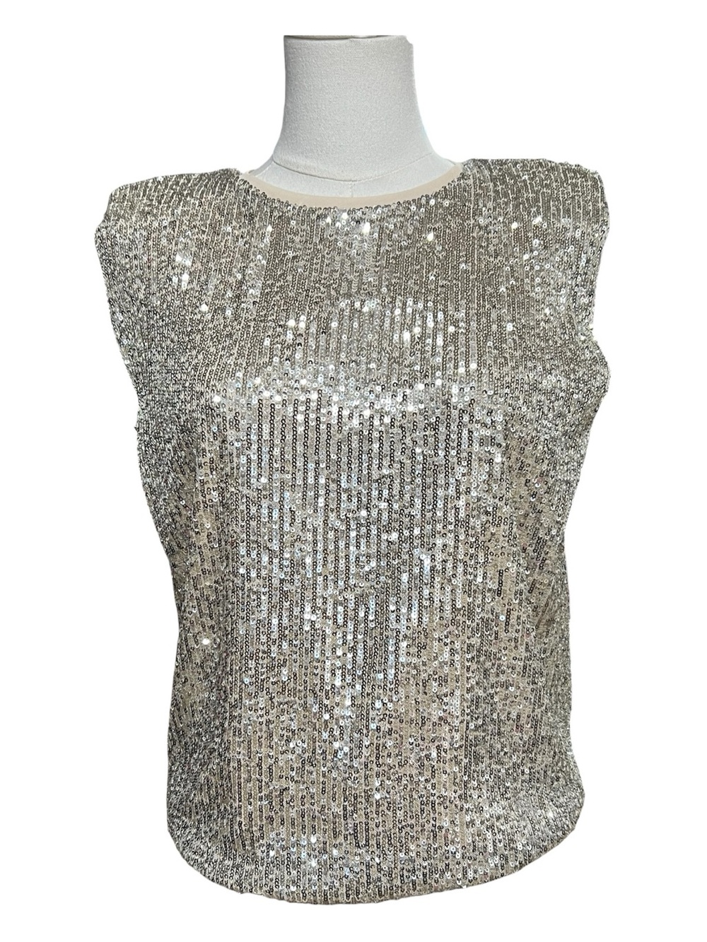 🆕 NWT Maurices Silver Sequin Padded Shoulder Top | Size XS